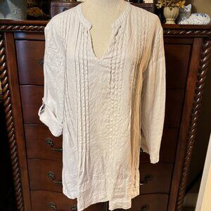 SAINT TROPEZ WEST Gray Linen Boho Top
